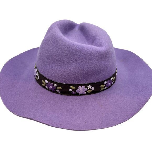 Cowgirls at Heart Purple Wool Wide Brim Hat Floral Band Girls 8+ Gymboree - Picture 5 of 7